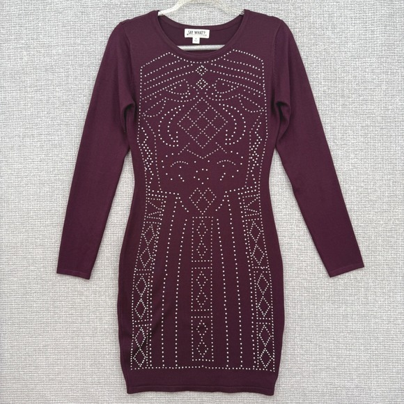 Say What? Dresses & Skirts - SAY WHAT? Womens Sweater Dress Burgundy Studded Geometric Long Sleeve Sz M Party